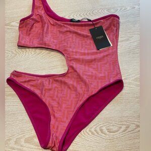 Fendi Pink One Shoulder Cut Out One-Piece